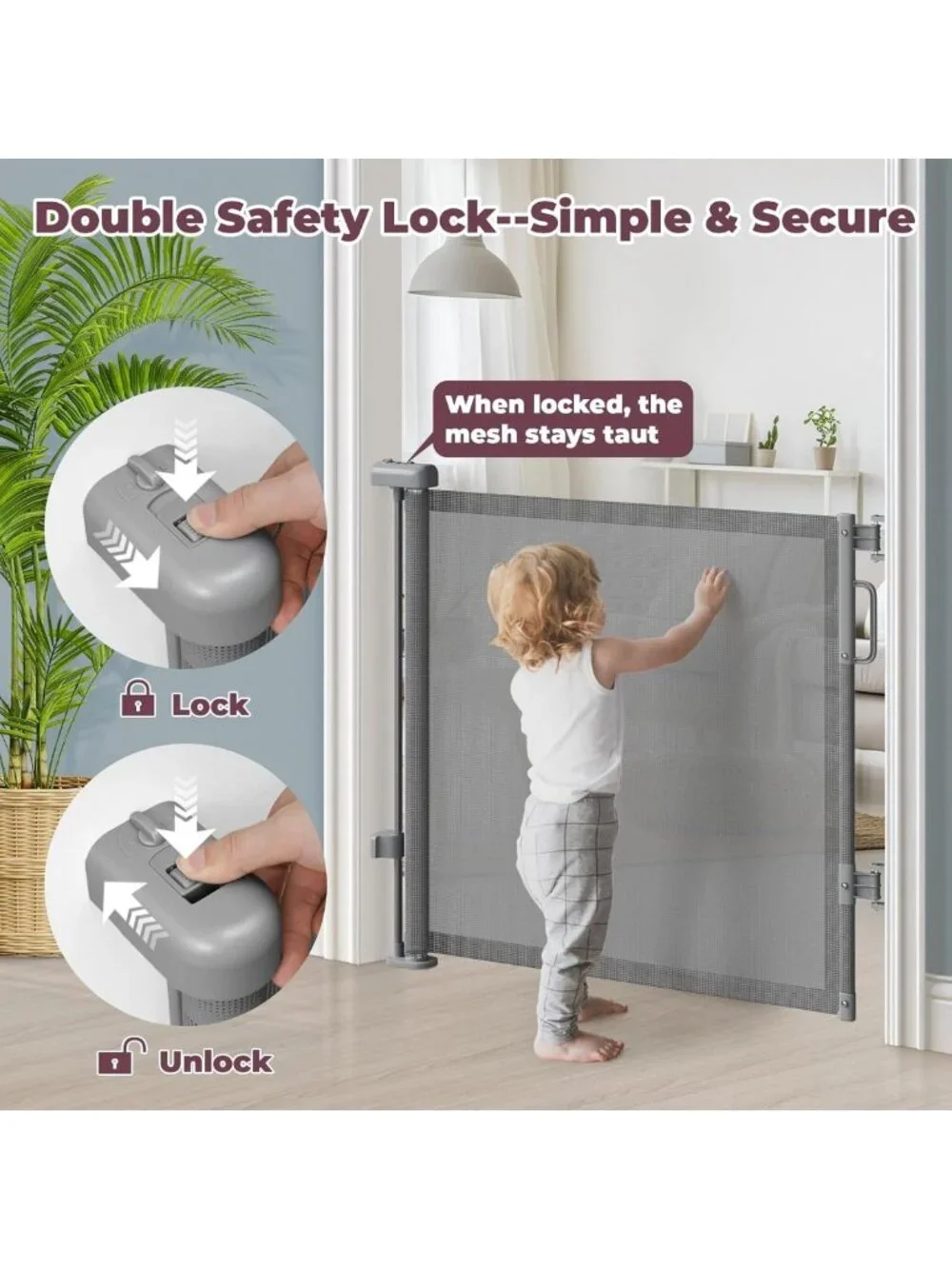 Retractable Baby Gate for Stairs & Doorways | Indoor Outdoor Dog Safety Barrier
